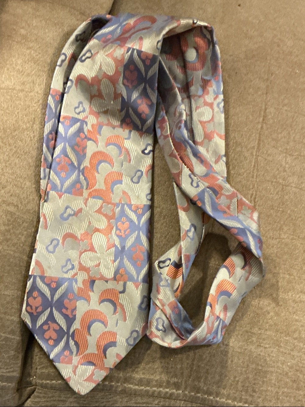 Silk Scarf Necktie in Lavender and Coral